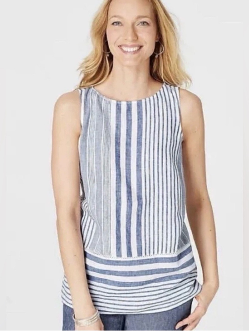 J. Jill Love Linen Blue & White Stripe Sleeveless Tank Top Size XL